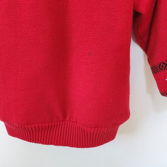 Vintage 80s Red Womens Exotic Fringe Button Down Cardigan Floral Sweater Small - Picture 7 of 7